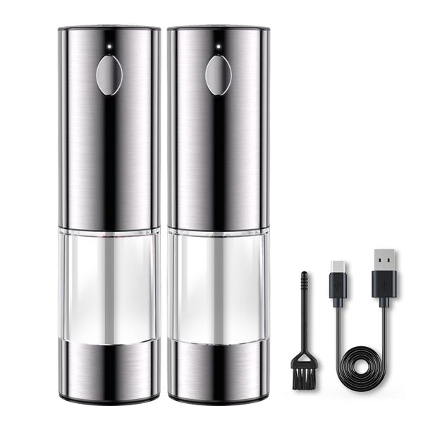 Electric Salt and Pepper Grinder Set Rechargeable, Stainless Steel