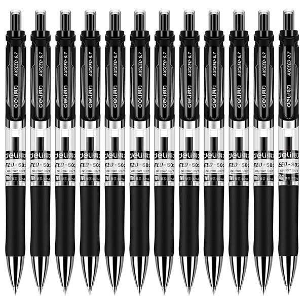 Deli Retractable Gel Pen 0.7mm Black Box of 12