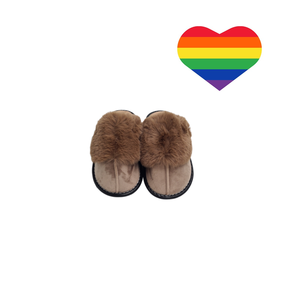 Winter Warm Fur Slippers With Heart Sticker-Brown