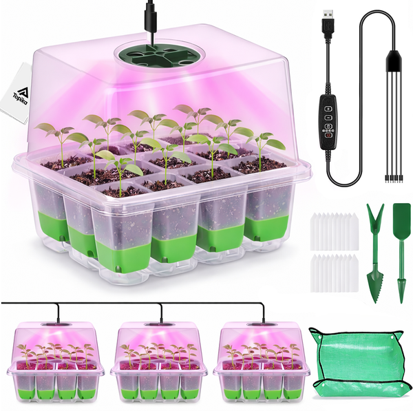 Topika - 4 pack Seed Starter Tray Kit Seed Starting Trays With Grow Light
