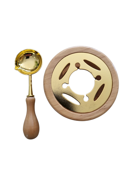 Wax seal stove with matching spoon - Light Brown wood