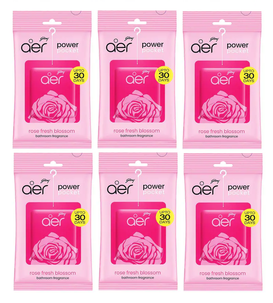 6 x 10g Godrej Aer Rose Fresh Blossom Power Pocket Hanging Air Freshener