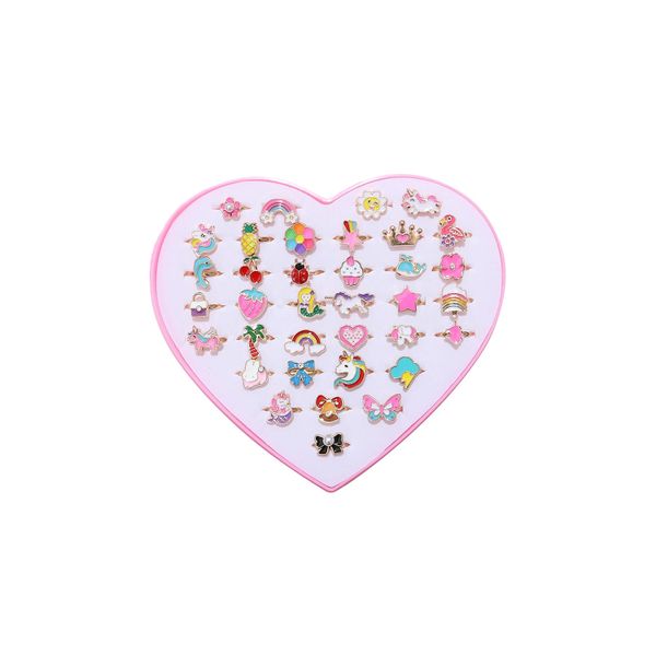 36 Piece Girl Jewel Rings, Adjustable Rings Toys for 4-12 Year Old Girls