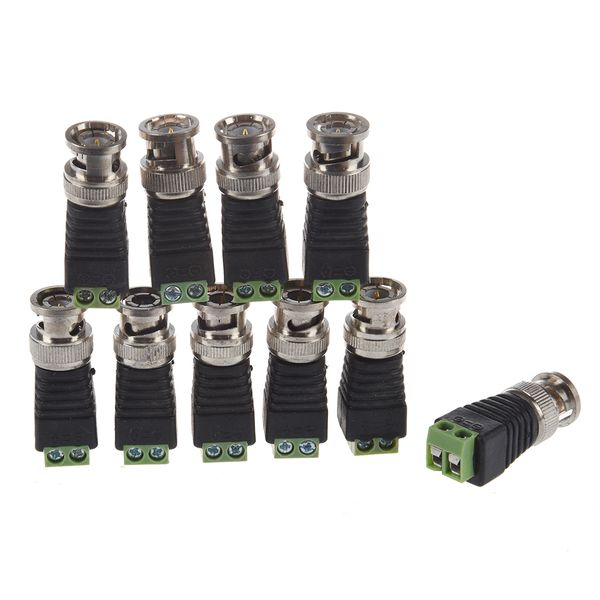 10 Pack Bnc Male Cctv Coaxial Camera Adapter / Video Balun Connector