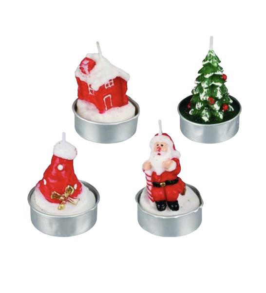 Christmas/Xmas Themed Tea Candles Set of 4 unsented