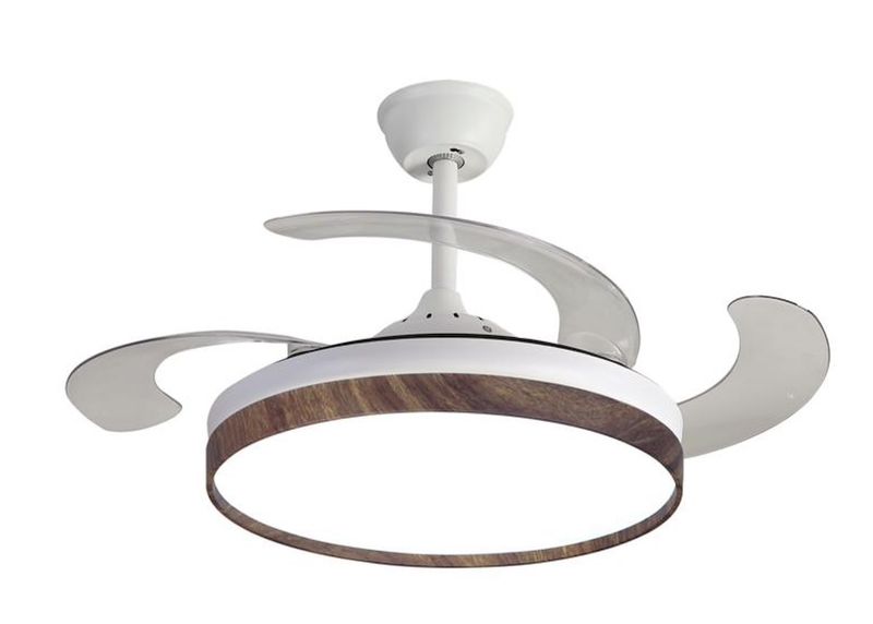 Retractable White+Dark Wood Ceiling Fan Lights With Remote-MRUL