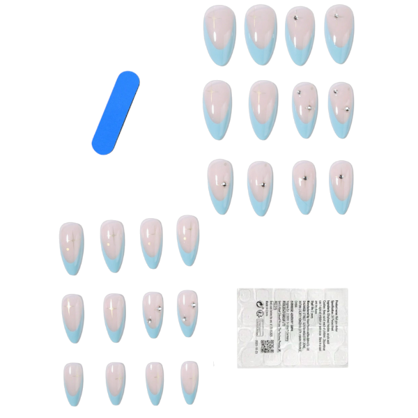24Pcs Elegant Blue French Tip Press-On Nail Set - Multicolor