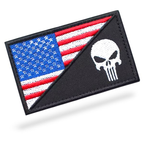USA Flag Punisher Skull Patch - Tactical Military Morale Hook Badge