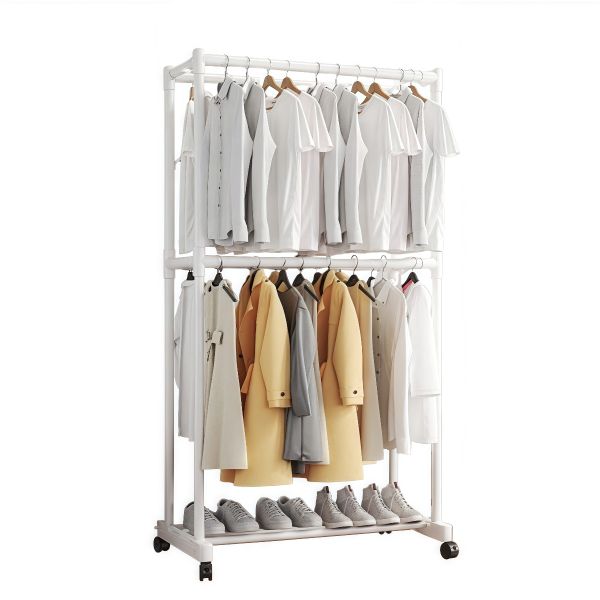 Double Rod Clothing Garment Rack, Double Rail Clothing Garment Rack - White