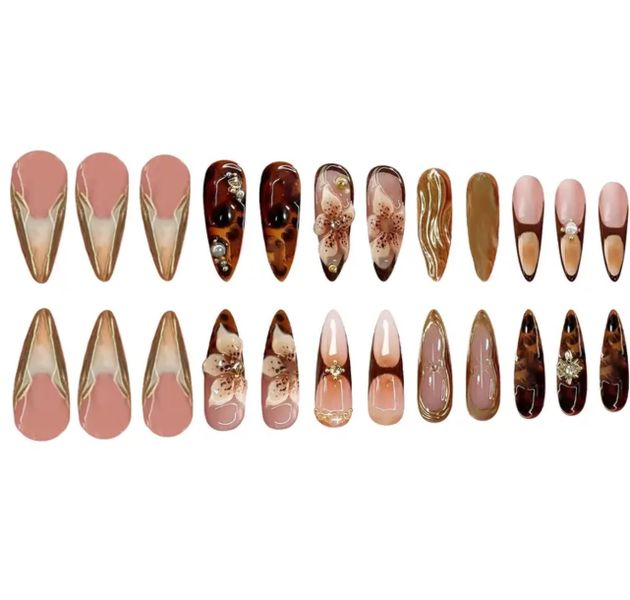 Brown theme Almond Press on Nails