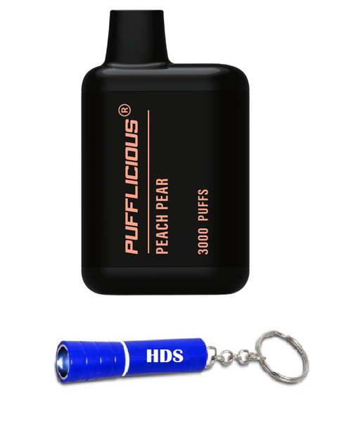 Pufflicious 3000 Puff 50mg Vape - Peach Pear with HDS Branded Keyring
