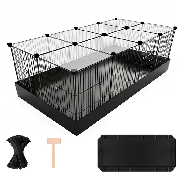 32 Panel Pet Playpen with Waterproof Mat Removable Top Cover Cage 124x62cm