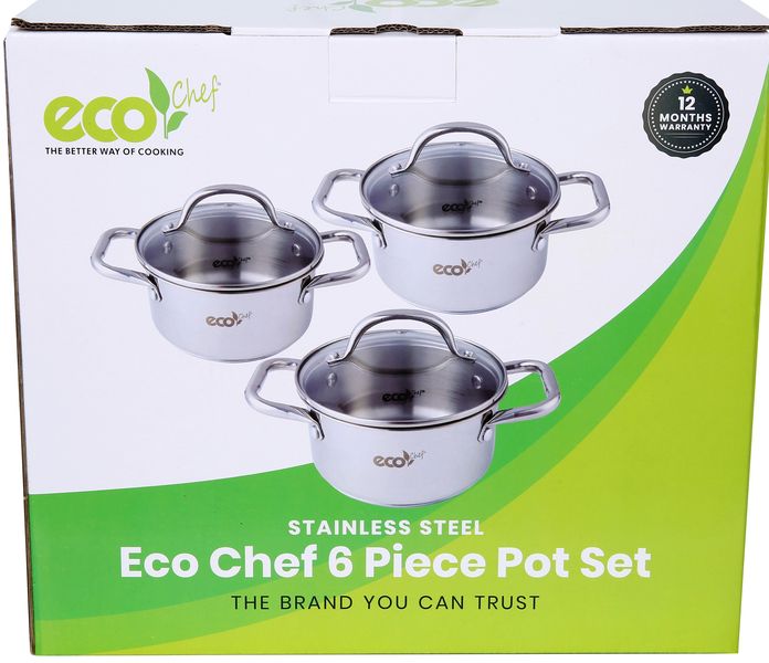 Eco Chef Stainless steel 6pc Pot Set with Lids