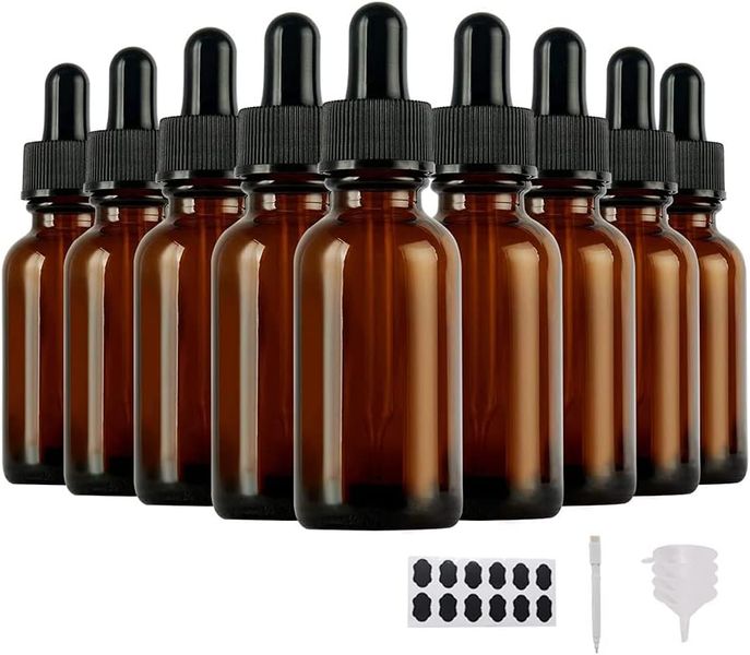 Amber Glass Dropper Bottles for Essential Oils, 30ml (24s)