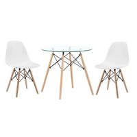 Round Glass Table and Wooden Leg Chairs (3 Piece