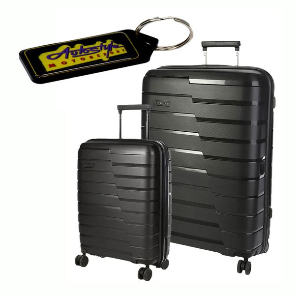 Cellini Microlite 4 Wheel 2 Piece Luggage Trolley Set- Black &amp; Key Holder