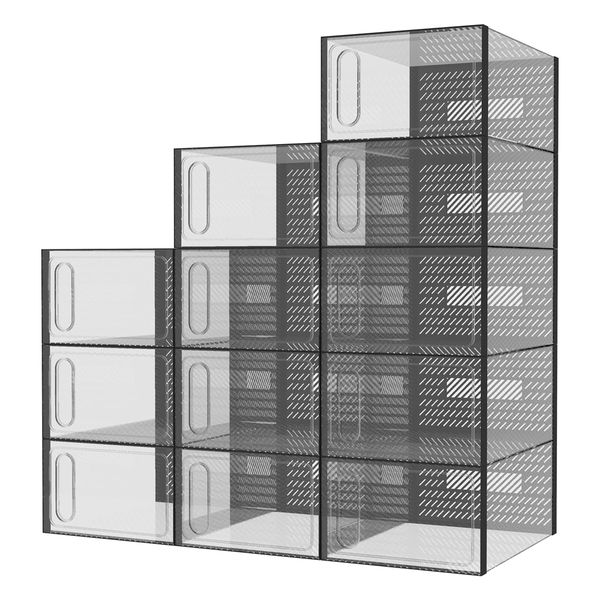 Shoe Organizer Containers Space-Saving Stackable Of 12 Set