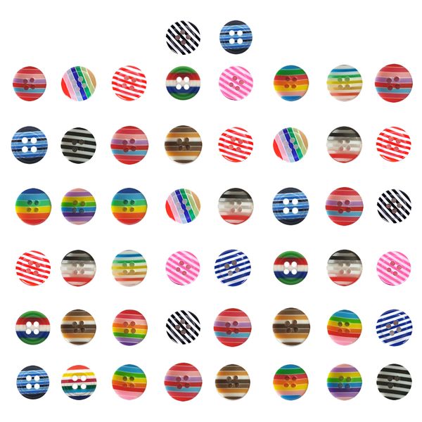 Craft Sewing Striped Pride Rainbow Resin Round Button Set of 50 (13mm)