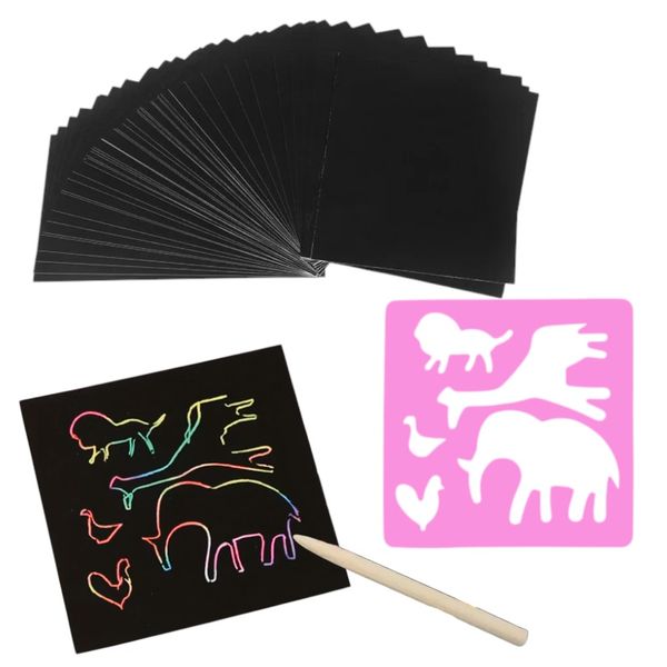 Creative and Mess-Free Fun Rainbow Scratch Cards - Black and Pink - Set of 50