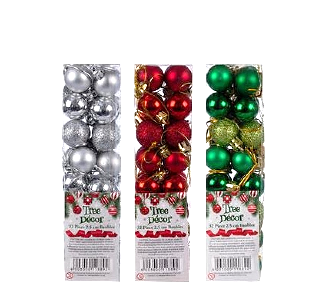 Christmas Tree Decor Xmas Polished Balls 32pc 25mm - Pack of 3