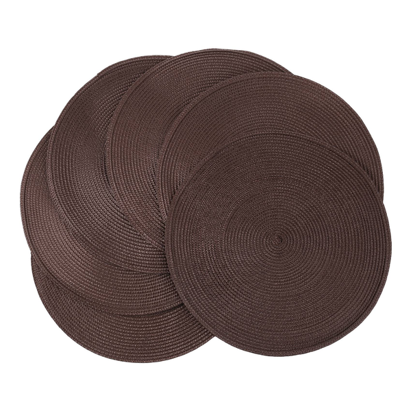 Round Braided Placemats Set of 6 Table Mats 15 Inch(Brown)