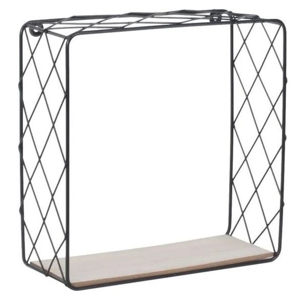 Wide Square Shaped Metal Shelf With Black Wood 29x11x29cm
