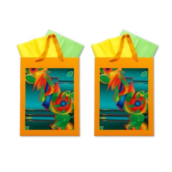 Set of 2 Digital Art Gift Bag - Orange with Tissue Paper (30 × 40 cm)