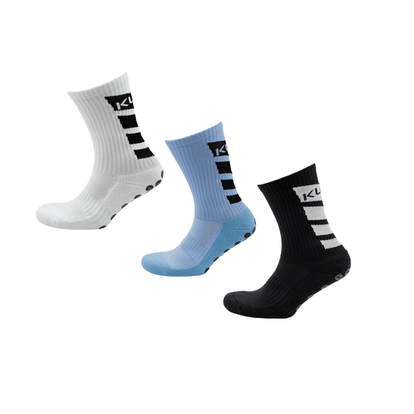 Kupe Active Grip Sock Combo - Calf White, Black &amp; Light Blue