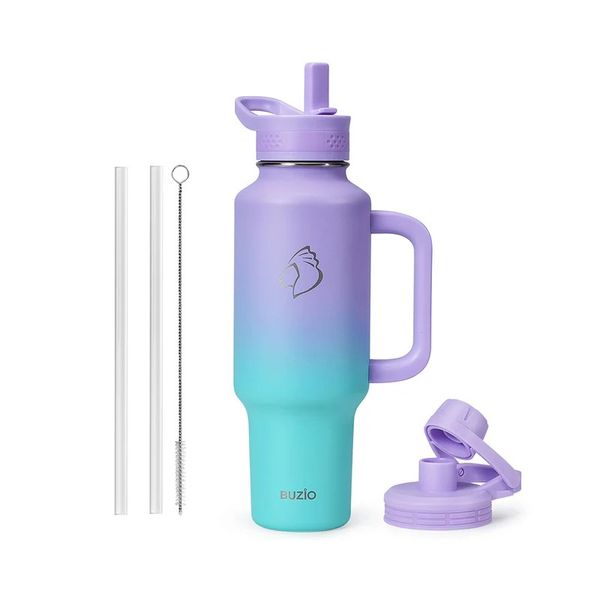 BUZIO 1.18 L Stainless Steel Water Bottle Purple and Green