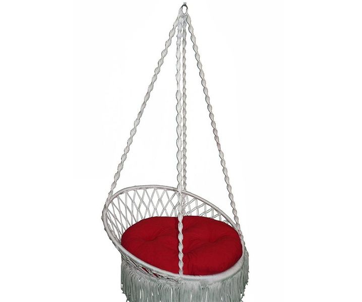 Indoor/Outdoor Cushioned Fringed Relaxing Hammock Swing - Red &amp; White
