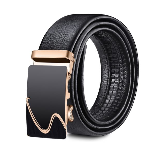 Leather Belt Men's Black Suits Ratchet Belt Metal Buckle Belt with Box