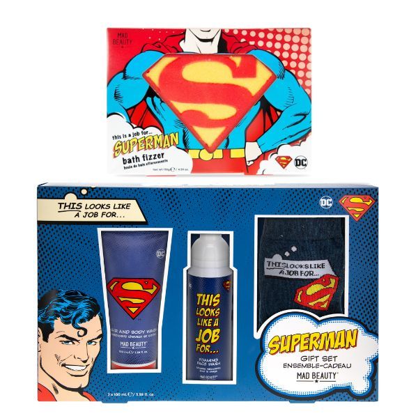 Superman 4Pc Mens Gift Set - Body Wash, Foaming Face Wash, Socks &amp; Fizzer