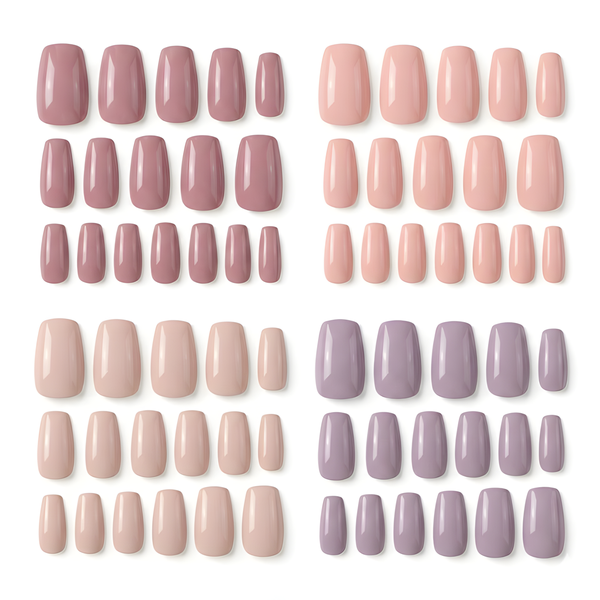 4-Pack (24 Piece) Press On Nails Medium Coffin Nude Set
