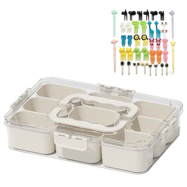 9-Compartment Snackle Box with Lid &amp; Handle ,including 40 Forks