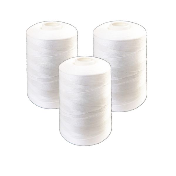 3 x Cotton Thread Spool Yarn For Sewing Machine -3000m - White