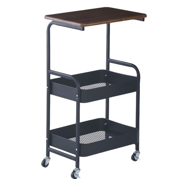 Storage Organizer 2 Tier with Wooden Top &amp; Wheels-30030-Brown