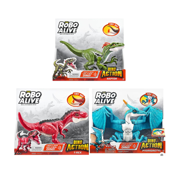 Zuru Robo Alive Dino Action Raptor, T-Rex and Pteradactyl Bundle