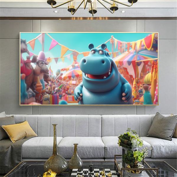 Canvas Wall Art - Hippo Carnival - 0656
