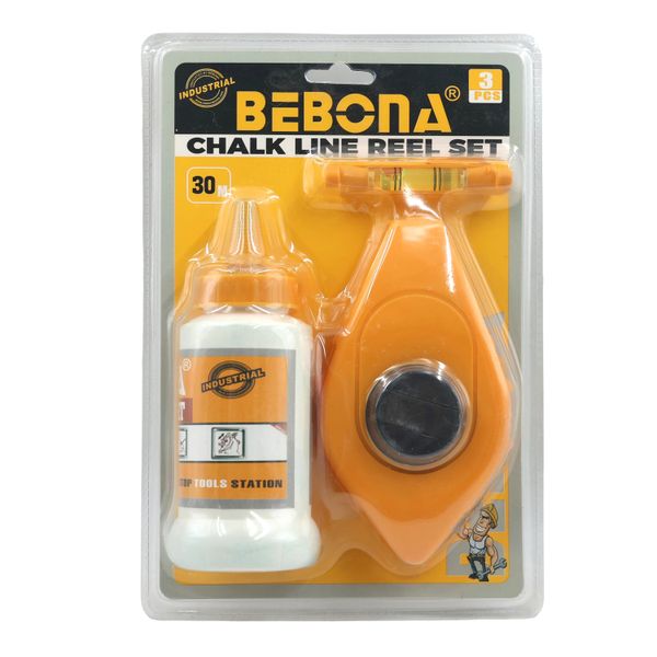 30m Chalk Line Reel Set with Spirit Level &amp; Chalk Powder AY001-202
