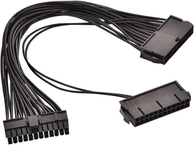 Dual PSU Power Supply 24-Pin Adapter Cable for ATX Motherboard