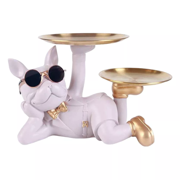 White Chill Two Gold Plates Dog Craft Ornament