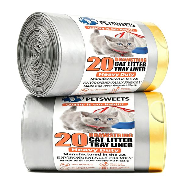2Pack Drawstring Eco 20 XL Heavy Duty Cat Litter Tray Liners