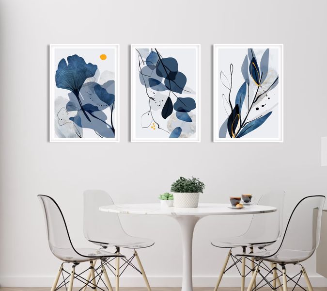 Shade of Blue Flowers Boho Wall Art Prints - A3 Unframed