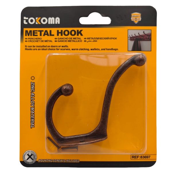 Tokoma Metal Hook - Zinc Alloy, Wall/Door Mountable