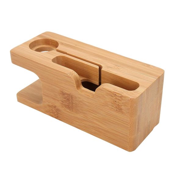 2-In-1 Bamboo Charging Base For Iwatch And Iphone With Natural Bamboo