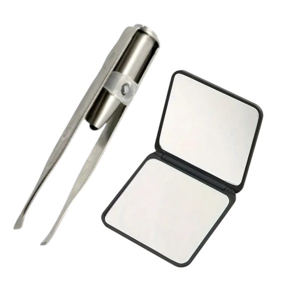 Tweezer with LED Light with Simple Square Folding Mirror