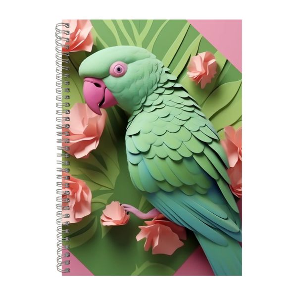 3D Green Parakeet Parrot Pink Leaves Notebook Gift Idea A4 Notepad Pad 105