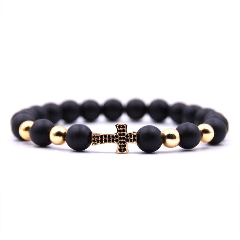 Argent Craft Black Matte Agate Cross Prayer Bracelet - Gold | Buy ...