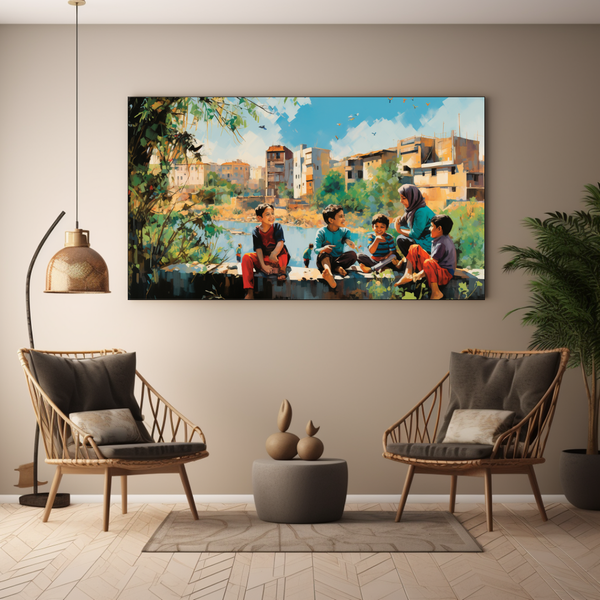 Canvas Wall Art - Laughter by the River - BK0211