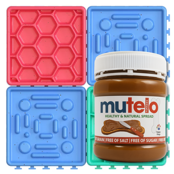 4-Block Lick Mat Slow Feeder Combo + 250g Mutelo Spread for Licking Fun